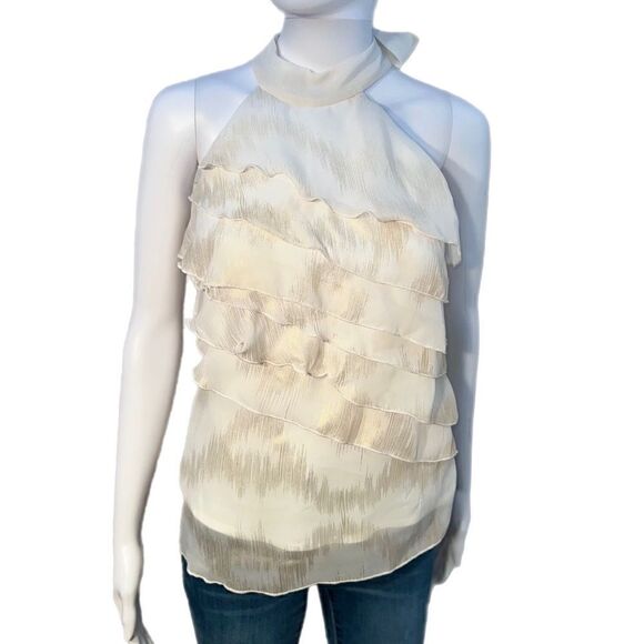 Cream & Gold Tiered Chiffon Blouse - Picture 2 of 9